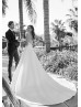 Beaded Ivory Lace Satin Cross Back Unique Wedding Dress